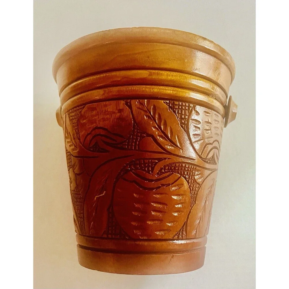 Vintage Wood Tiki Ice Bucket Planter Carved No Lid Or Handle